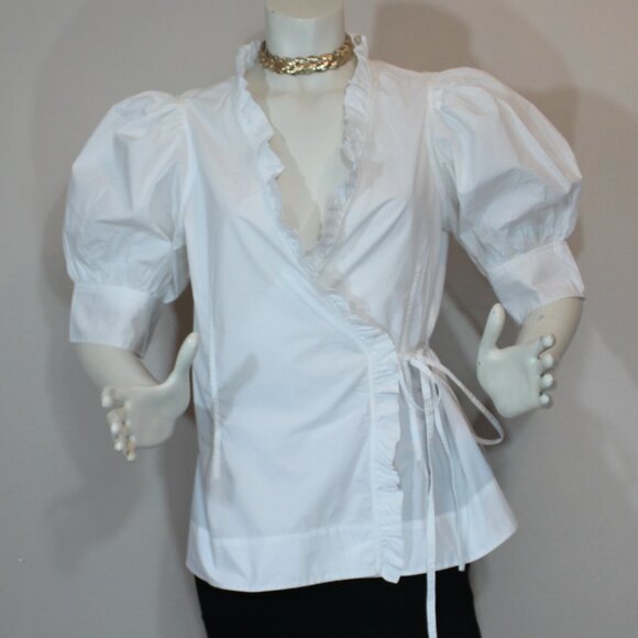 GANNI WRAP TOP This elegant white top  blouse cotton poplin  size 40 / US 8-10 - Picture 3 of 10